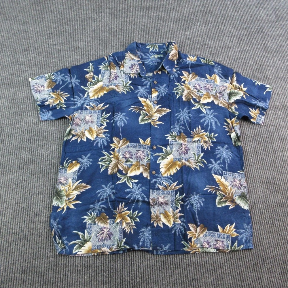 CAMPIA Shirt Mens XL Blue Rayon Floral Button-Up Relaxed Summer Casual